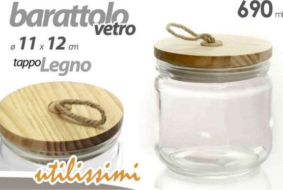 Barattolo-Ermetico-Tappo-Legno-In-Vetro-Contenitore-Cucina-690-Ml-11x12cm-731068