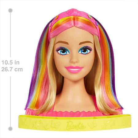Barbie - Super Chioma Hairstyle Capelli Arcobaleno, Testa Pettinabile Con Capelli Biondi E Ciocche Arcobaleno Fluo Da Acconciare, Con Accessori Color Reveal, Giocattolo Per Bambini, 3+ Anni, Hmd78 Mattel