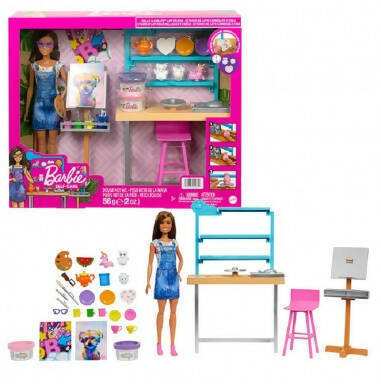 Barbie Relax And Create Atelier - Playset Con Bambola E Plastilina Per Vasi E Pittura - 25+ Accessori - Alta 29 Cm - Regalo Per Bambini 3-7 Anni, Hcm85 Mattel
