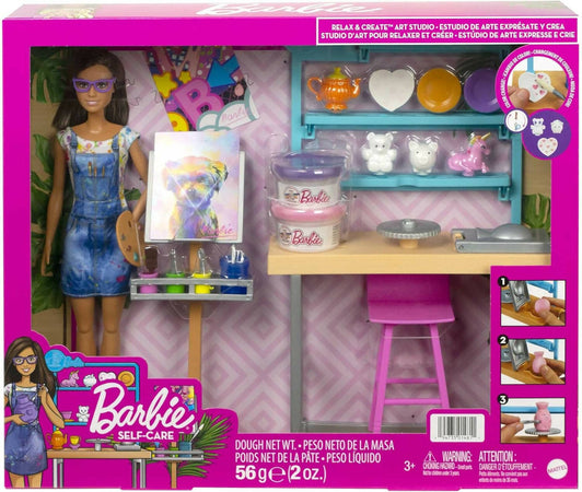 Barbie Relax And Create Atelier - Playset Con Bambola E Plastilina Per Vasi E Pittura - 25+ Accessori - Alta 29 Cm - Regalo Per Bambini 3-7 Anni, Hcm85 Mattel