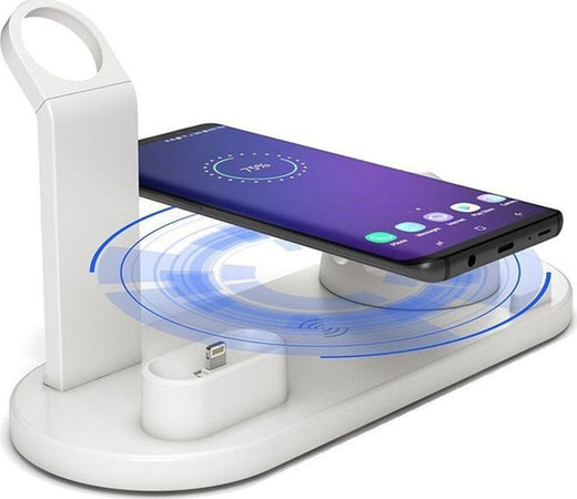 Base di Ricarica Wireless Smartphone Smartwatch Cuffie Multifunzione Bianca