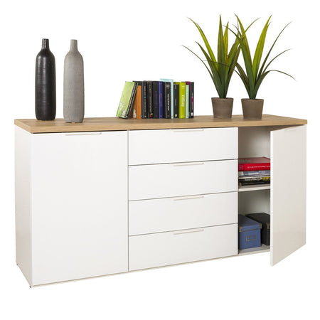 Cassettiera multiuso "Mundi" con 4 cassetti e 2 ante Rovere e Bianco h 82 cm