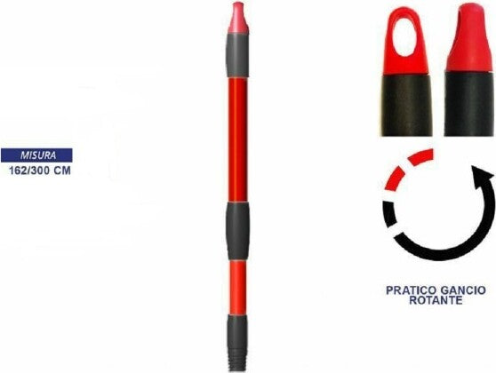 Bastone-Manico-Telescopico-Allungabile-Rosso-162-300cm-Con-Gancio-Rotante-Scopa