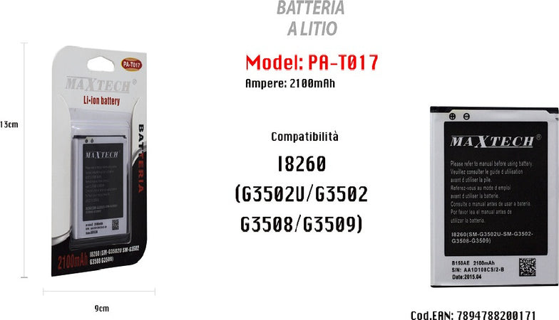 Batteria Compatibile Samsung Galaxy Trend 3 I8260 Maxtech Li-ion Battery 2100mah Pa-t017 Batterie per Cellulari Trade Shop italia - Napoli, Commerciovirtuoso.it
