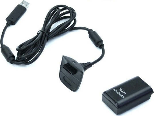 Batteria-E-Cavo-Di-Ricarica-Per-Controller-Xbox-360-Nero-Kit-4800mha