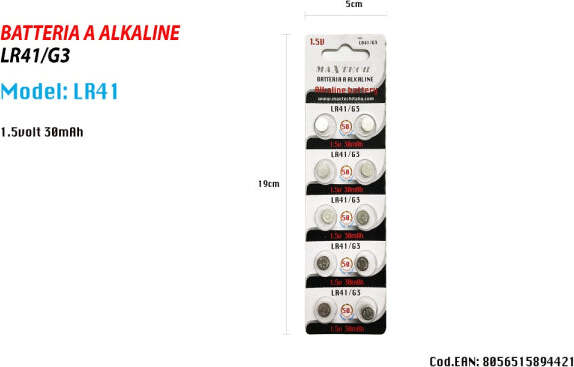 Batterie-Pile-Alkaline-Lr41/g3-1.5v-A-Bottone-Per-Orologi-Telecomandi-Maxtech-Lr41