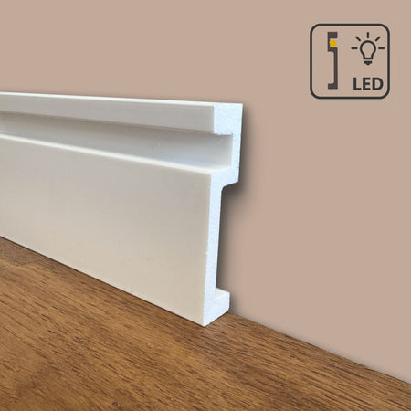 100ml di Battiscopa Quadro predisposizione LED in POLIMERI linea BASICBOARD 100x20mm - BIANCO pitturabile