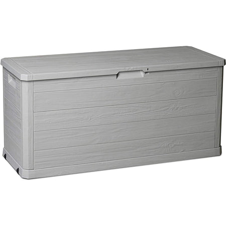 Baule in resina cassapanca multiuso da esterno con ruote lt 420 effetto Legno 120 cm