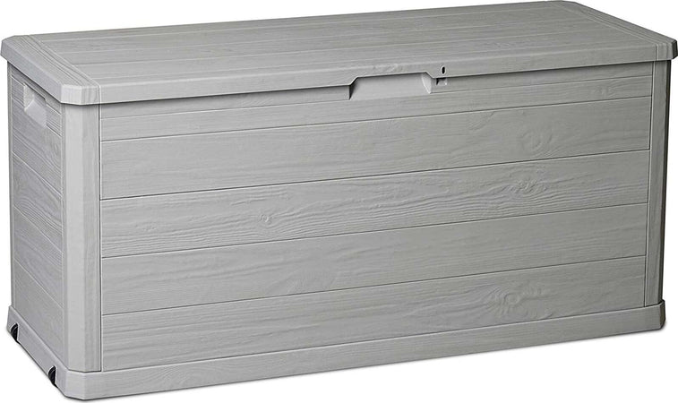 Baule in resina cassapanca multiuso da esterno con ruote lt 420 effetto Legno 120 cm Giardino e giardinaggio/Organizzazione esterni e alloggiamento/Bauli e contenitori Decor Space - Altamura, Commerciovirtuoso.it