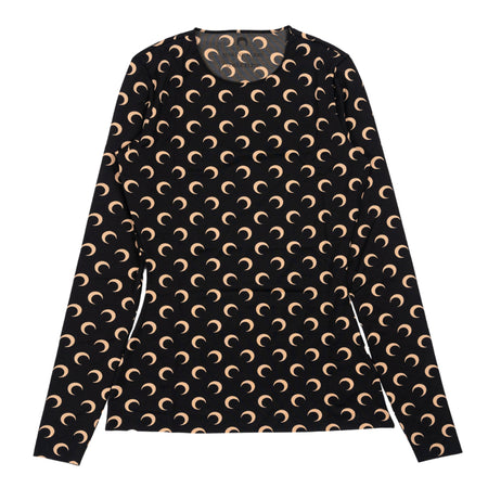 MARINE SERRE Recycled Moon Jersey Crewneck Top in Black da donna