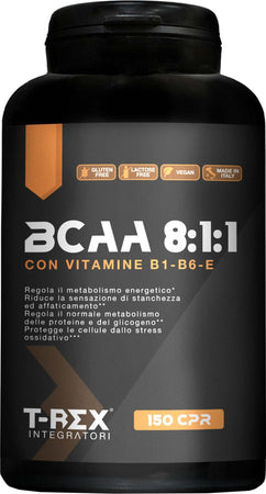 Bcaa-Compresse-8:1:1-T-rex-Integratori-Integratore-Alimentare-Di-Aminoacidi-Ramificati-Con-Vitamina-B1,-B6-Ed-E-|-Anabolic-Post-Workout-Potente-|-150-Compresse