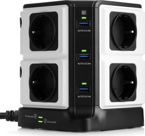 BESTEK Multipresa Ciabatta Elettrica Verticale a 8 Prese Schuko (a due spine) e 6 Porte USB con Interruttore Indipendente, 1500J di Protezione