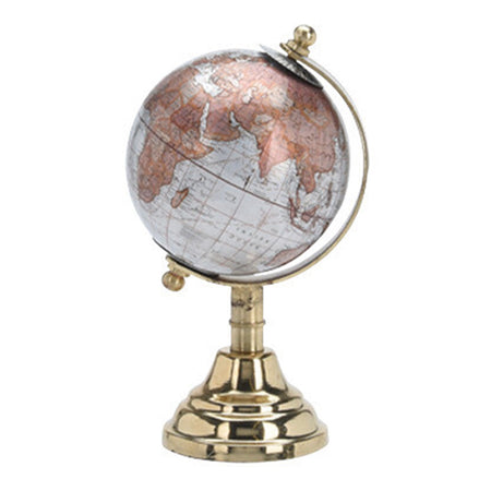 Mappamondo con base in metallo lucido per decorazione interno h 15 cm