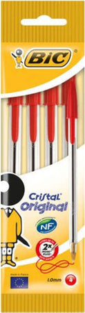BIC-Penne-a-sfera-Original-CRISTAL-4-pz-Rosso-tratto-Medio---1,0-mm