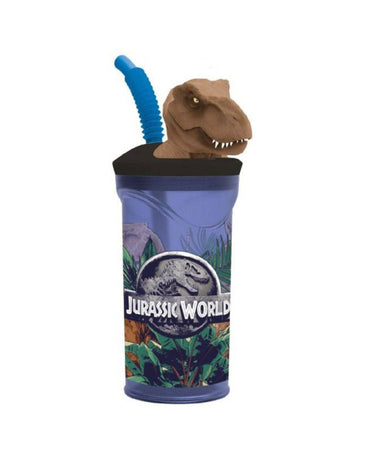 Bicchiere Con Cannuccia Integrata Jurrasic World In 3d Capienza 360 Ml Per Bimbi