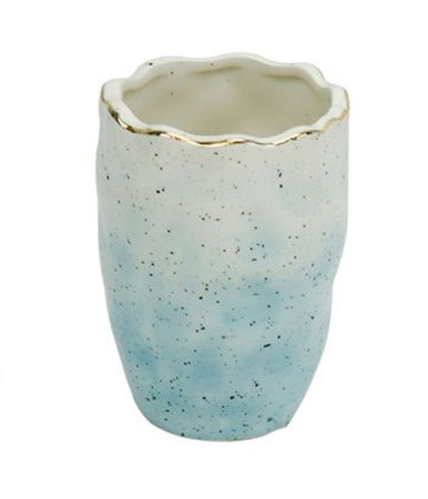 Bicchiere Porta Spazzolini Dentifricio Bianco Azzurro Effetto Pietra Bagno 79272