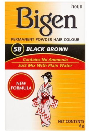 Bigen Powder Hair Color No 58 Black Brown Colore Permanente per Capelli in Polvere Marrone Scuro