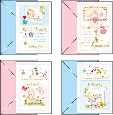 Biglietto auguri - tema nascita - 11 7 x 17 cm - rifiniture in oro a secco - Kartos Cancelleria e prodotti per ufficio/Carta blocchi e quaderni/Biglietti e cartoncini/Biglietti di auguri Eurocartuccia - Pavullo, Commerciovirtuoso.it