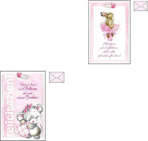 Biglietto-Auguri-Battesimo-Rosa-Bambina-Glitter-Nascita-Congratulazioni-Busta