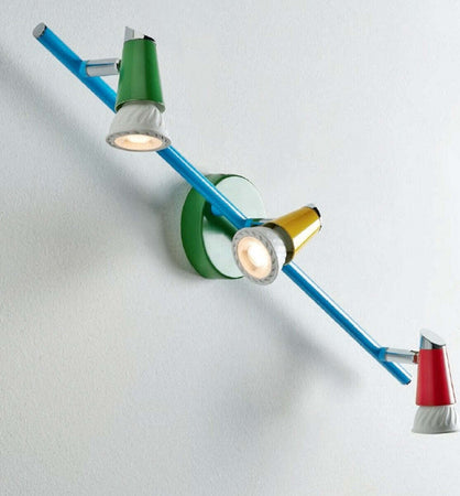 Binario-Illuminando-KOLOR-3-GU10-LED-faretti-colorati-orientabile-snodabile-metallo-verde-rosso-azzurro-interno