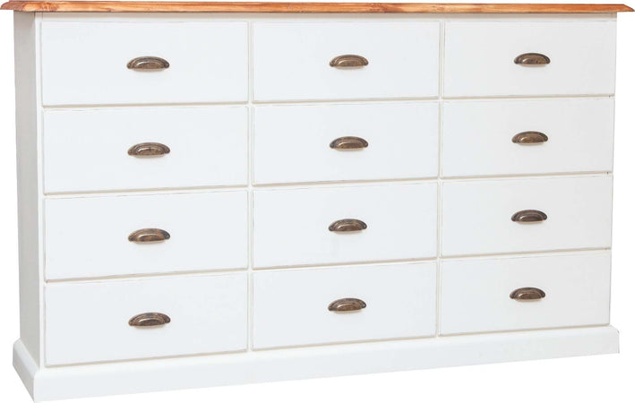 Biscottini-Cassettiera-Country-in-legno-massello-di-tiglio-struttura-bianca-anticata-piano-finitura-naturale-L170xPR40xH100-cm.-Made-in-Ita