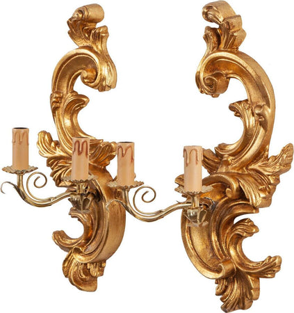 Biscottini-Coppia-di-Lampade-Applique-Shabby-in-legno-e-ferro-finitura-foglia-oro-anticato-Made-In-Italy