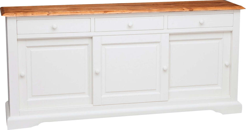 Biscottini-Credenza-Country-in-legno-massello-di-tiglio-struttura-bianca-anticata-piano-naturale-L197xPR50xH91-cm.-Made-in-Italy