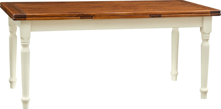 Biscottini-Tavolo-allungabile-Country-in-legno-massello-di-tiglio-struttura-bianca-anticata-piano-noce-Made-in-Italy