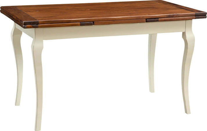 Biscottini-Tavolo-allungabile-Country-in-legno-massello-di-tiglio-struttura-bianca-anticata-piano-noce-Made-in-Italy
