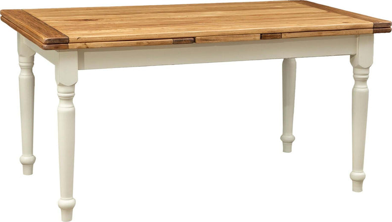 Biscottini-Tavolo-allungabile-Country-legno-massello-di-tiglio-con-struttura-bianca-anticata-piano-naturale.-Made-in-Italy