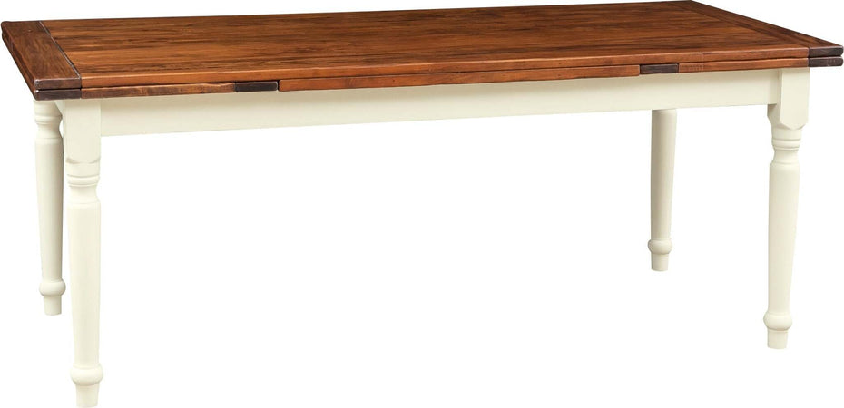 Biscottini-Tavolo-Country-allungabile-in-legno-massello-di-tiglio-struttura-bianca-anticata-piano-noce-L200xPR90xH80-cm.-Made-in-Italy