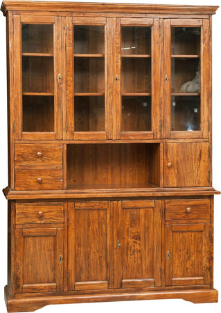 Biscottini-Vetrina-Country-in-legno-massello-di-tiglio-finitura-noce-L156xPR50xH200-cm.-Made-in-Italy