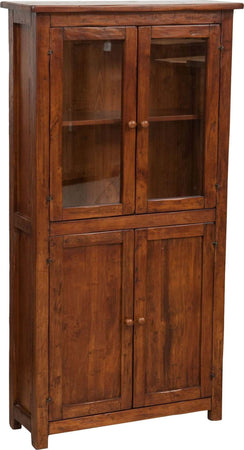 Biscottini-Vetrina-Credenza-Country-in-legno-massello-di-tiglio-finitura-noce-L68xPR25xH130-cm.-Made-in-Italy