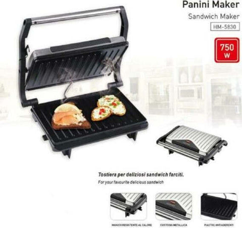 Bistecchiera-Elettrica-Piastra-Per-Panini-750-Watt-Toast-Con-Apertura-Basculante