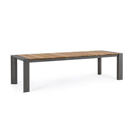 Tavolo allungabile "Cameron" con struttura in alluminio, piano in teak, stile moderno