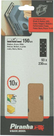 BLACK&DECKER---PIRANHA---10-PEZZI---NASTRI-ABRASIVI-FORATI-93x230MM-PER-LEVIGATRICE-ORBITALE---GRANA-150