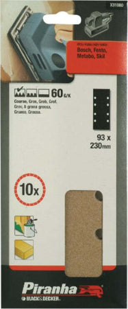 BLACK&DECKER---PIRANHA---10-PEZZI---NASTRI-ABRASIVI-FORATI-93x230MM-PER-LEVIGATRICE-ORBITALE---GRANA-60