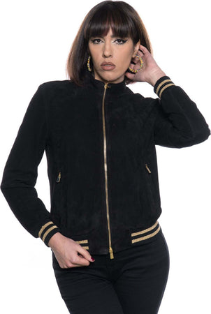 Bomber-Vittoria---Bomber-Donna-Nero-in-vera-pelle-Camoscio