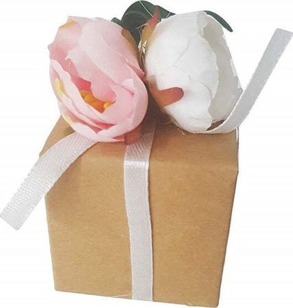 Bomboniera-Bomboniere-12-Pezzi-Scatola-Avana-Fiore-Cc39927-5x5x5cm-Confetti