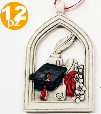 Bomboniera-Pergamena-Arco-Laurea-Cappello-Calamaio-Fortuna-Rosso-Bianco-Appendino