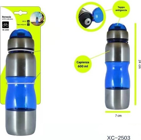 Borraccia-In-Pvc-Alluminio-Con-Tappo-Antigoccia-Capienza-600ml-Per-Bici-Xc-2503