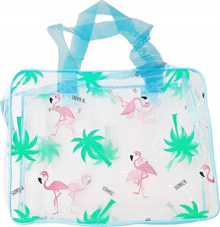 Borsa-Borsetta-Azzurro-Fenicottero-Trasparente-Organizzatore-Portaoggetti