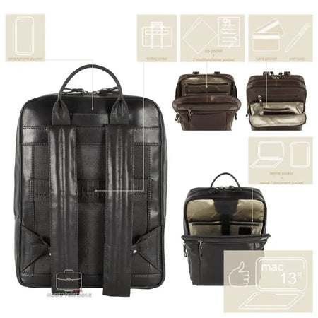 BORSA ZAINO PELLE 2MM FABIANA ACCIAIO - Nero / Taglia Unica - Zaino