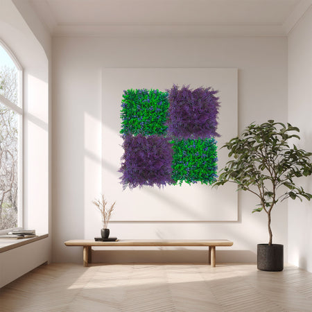 Pannelli Verde Verticale 50×50 cm Ultra-realistici e folti, per interno/esterno BOSSO E FOGLIE VIOLA - Eternal Parquet - Eternal Parquet