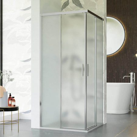 Box Doccia Cristallo Satinato H195 Box Doccia 6mm Doppia Porta Scorrevole apertura sull'angolo Design Moderno Semi Trasparente Fai da te/Attrezzature per cucine e bagni/Attrezzature per bagni/Docce e componenti doccia/Box doccia Shopbagno.it - Roma, Commerciovirtuoso.it