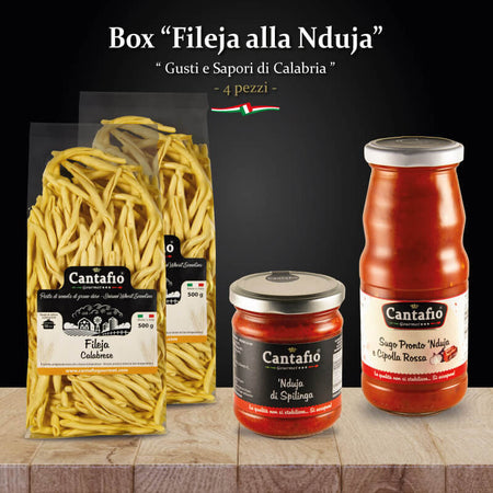 Box Pasta Alla Nduja piccante tipica Calabrese COOK BOX "Fileja alla Nduja" CANTAFIO GOURMET® con nduja e pasta tipica Fileja