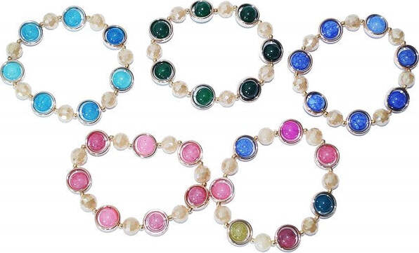 Bracciale-Braccialetto-Perle-Sfere-Colorati-Molla-Elasticizzato-Donna-Gioielli