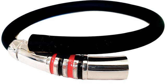 Bracciale cuore rossonero, bracciale argento e caucciù