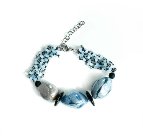 Bracciale Donna Azzurro Bijou in Vetro Di Murano Braccialetto Azzurro Cristallo Artigianale Made in Italy