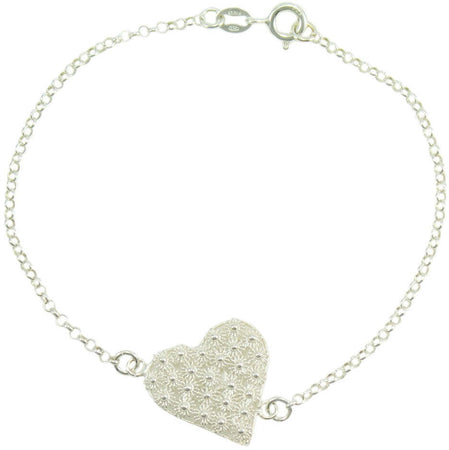 Bracciale donna con centrale cuore in filigrana sarda nido d'ape in argento